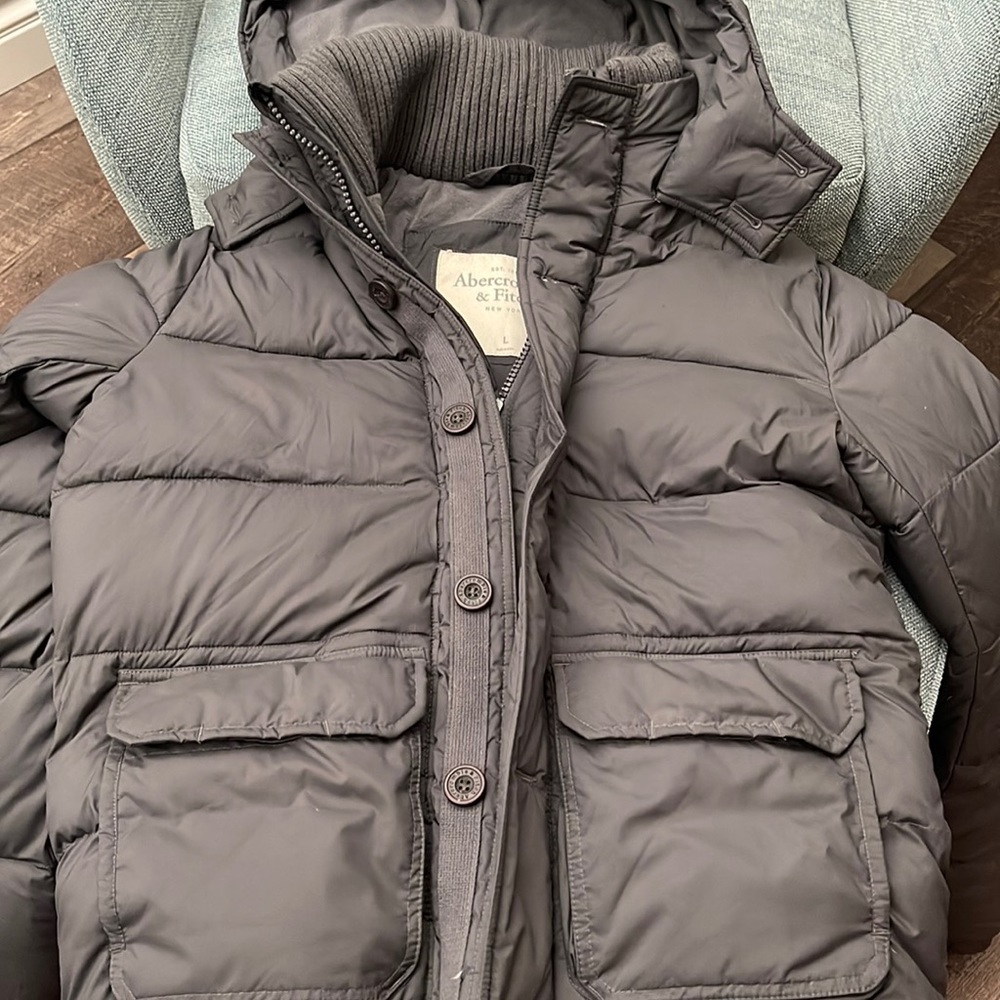 Men's Abercrombie & Fitch Hooded Puffer Jacket - Color: Dark Grey -Size Large